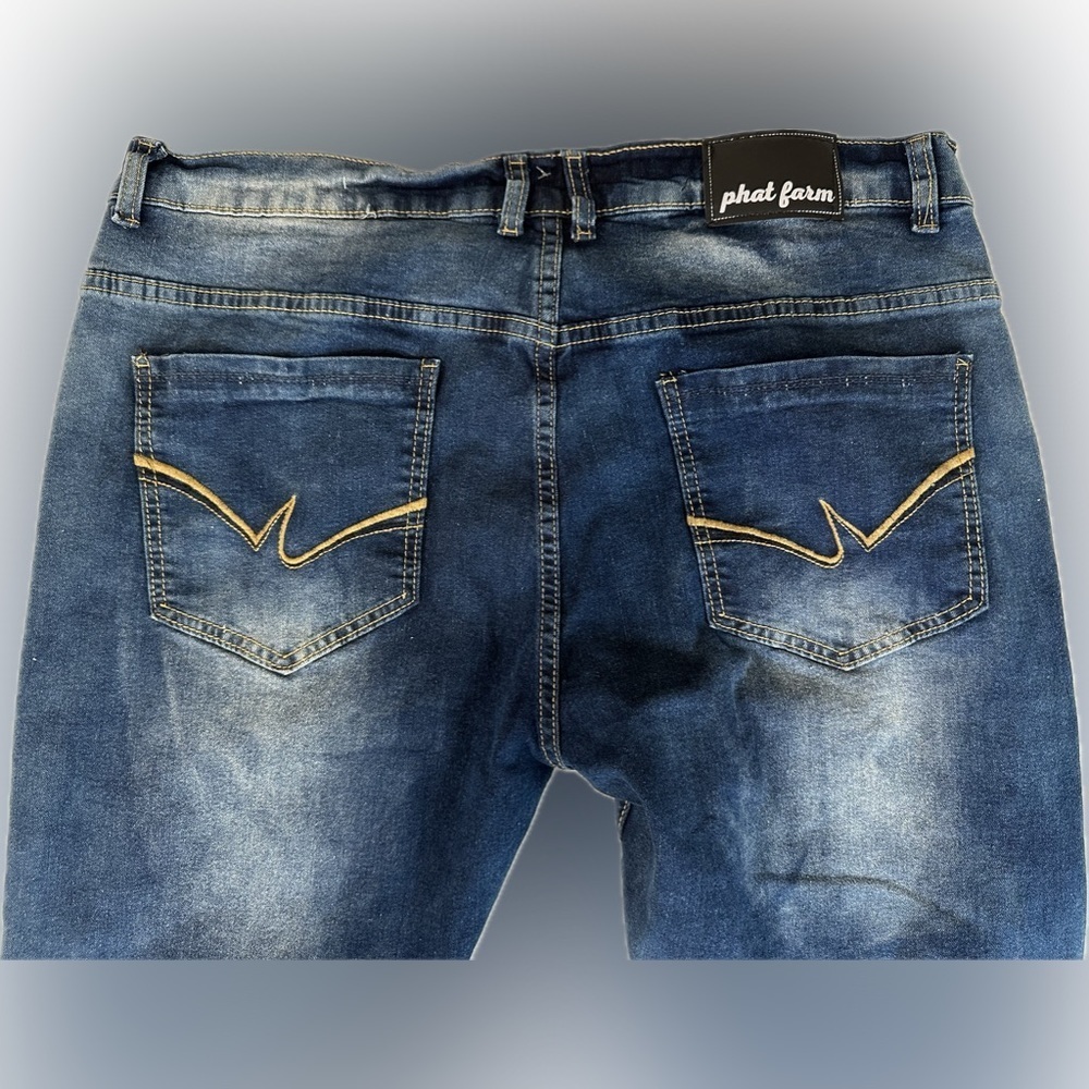 Phat Farm Skinny Stretch Detail On Knee Jeans Mens 36x30 - Picture 10 of 15